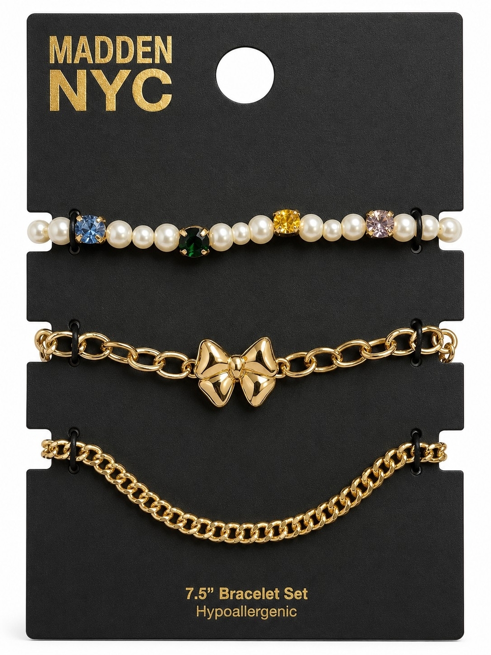 Madden NYC Gold Bow & Multicolor Pearl Bracelet Set